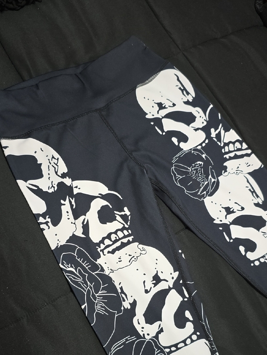 None Pants - Black Skull Print High-Waist Leggings